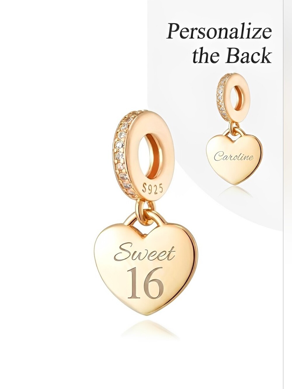 Personalized Name Yellow Gold Heart Dangle Charm
